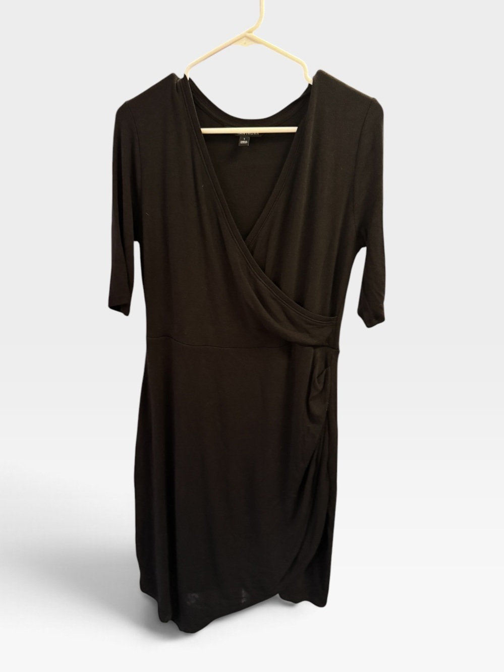 41 Hawthorn Black Faux Wrap Dress Size L 3/4 Sleeve